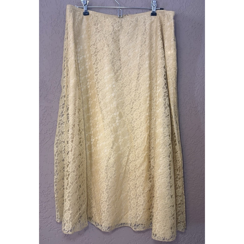 Christie‎ & Jill VTG Gold Lace Lined Maxi Feminine Coquette Skirt Zip Close Sz L